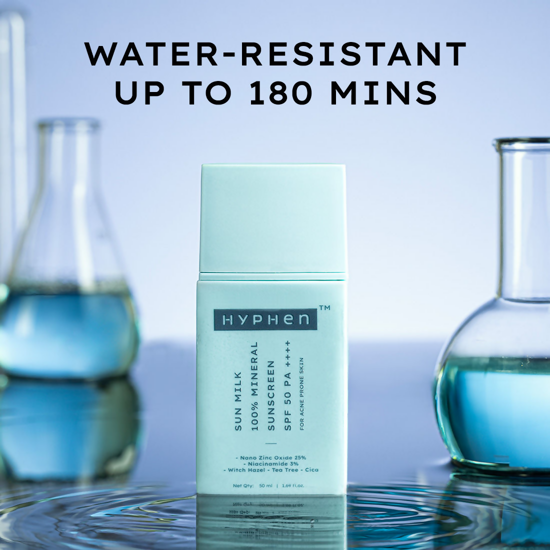 Hyphen Sun Milk 100% Mineral Sunscreen SPF 50 PA++++ 25% Nano Zinc Oxide For Acne Prone, Oily Skin | Swadesiicart