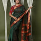 Very Much Indian Handloom Cotton Silk Maheshwari Saree With Sleek Golden Border - Dark Green | Swadesiicart