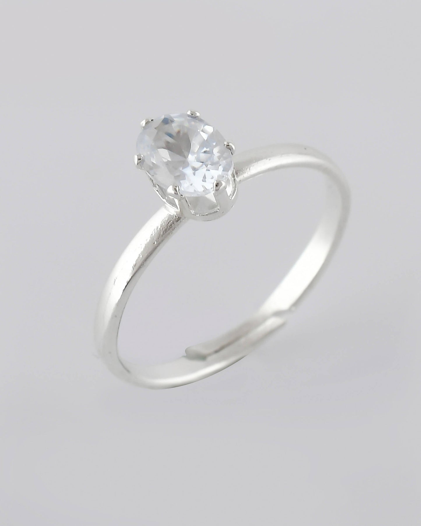 VOJ white CZ-detail Stainless Steel Cubic Zirconia Silver Plated adjustable finger Ring | Swadesiicart