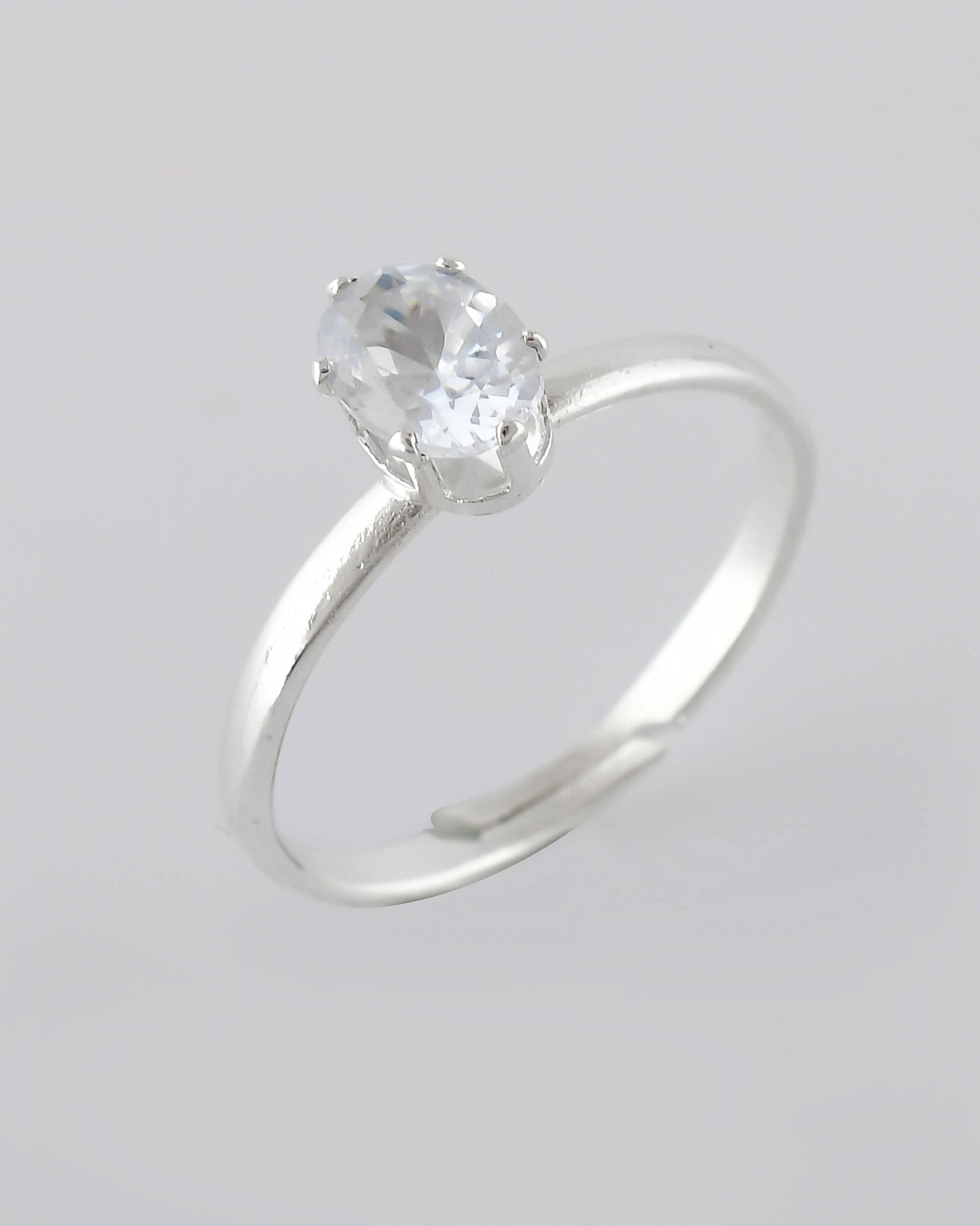 VOJ white CZ-detail Stainless Steel Cubic Zirconia Silver Plated adjustable finger Ring | Swadesiicart