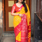 Yellow Jute Silk Printed Saree with Unstitched Blouse - Hiral Fashion | Swadesiicart