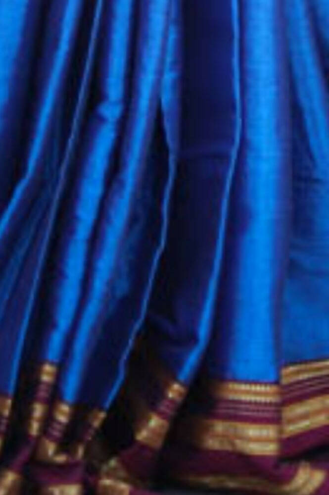 Very Much Indian Handloom Cotton Viscose Ilkal Saree - Royal Blue | Swadesiicart