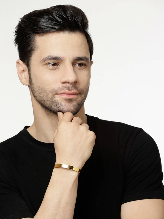 NVR Men Gold Stainless Steel Cuff Bracelet - NR Retail-NVR
