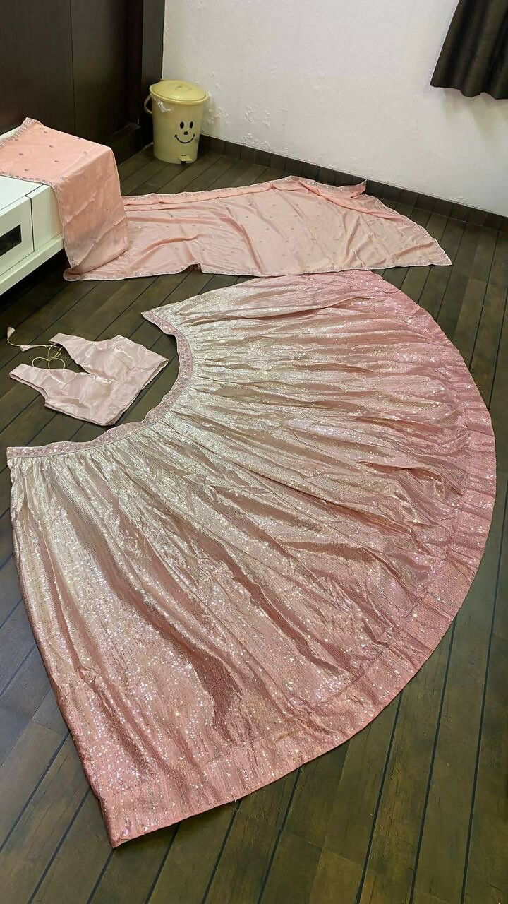 Jyoti Fashion Women's Peach Satin Silk Sequins Designer Lehenga Choli Set | Swadesiicart
