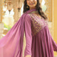 Janasya Lavender Georgette Yoke Embroidery Kurta,Bottom & Dupatta | Swadesiicart