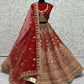 Jyoti Fashion Women's Red Velvet Multi Thread Embroidered with Zircon Diamond Wedding Lehenga Choli | Swadesiicart