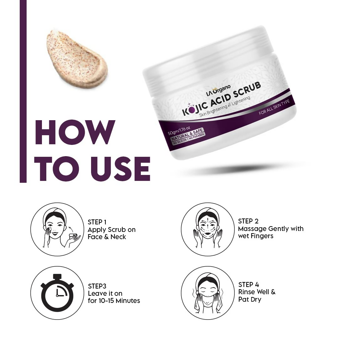 LA Organo 1% Kojic Acid Skin Lightening & Brightening Face & Body Scrub | Swadesiicart