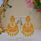 Yellow Gold-Polished Brass & Pearl Dangle Women Earrings| Hand Painted Meenakari Chandbali Traditional Ethnic Wear Earrings By House of Ree - Swadesiicart