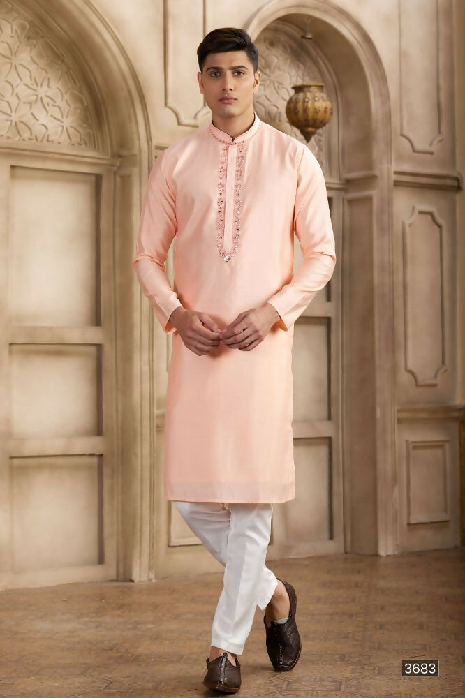Raivat Ethnic Banarasi Art Silk Mirror Work Kurta Pajama In Pink Colour | Swadesiicart