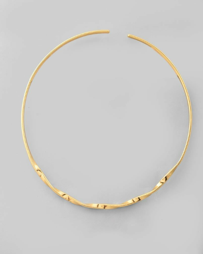 VOJ Gold-Polished Twisted Hasli Necklace | Swadesiicart