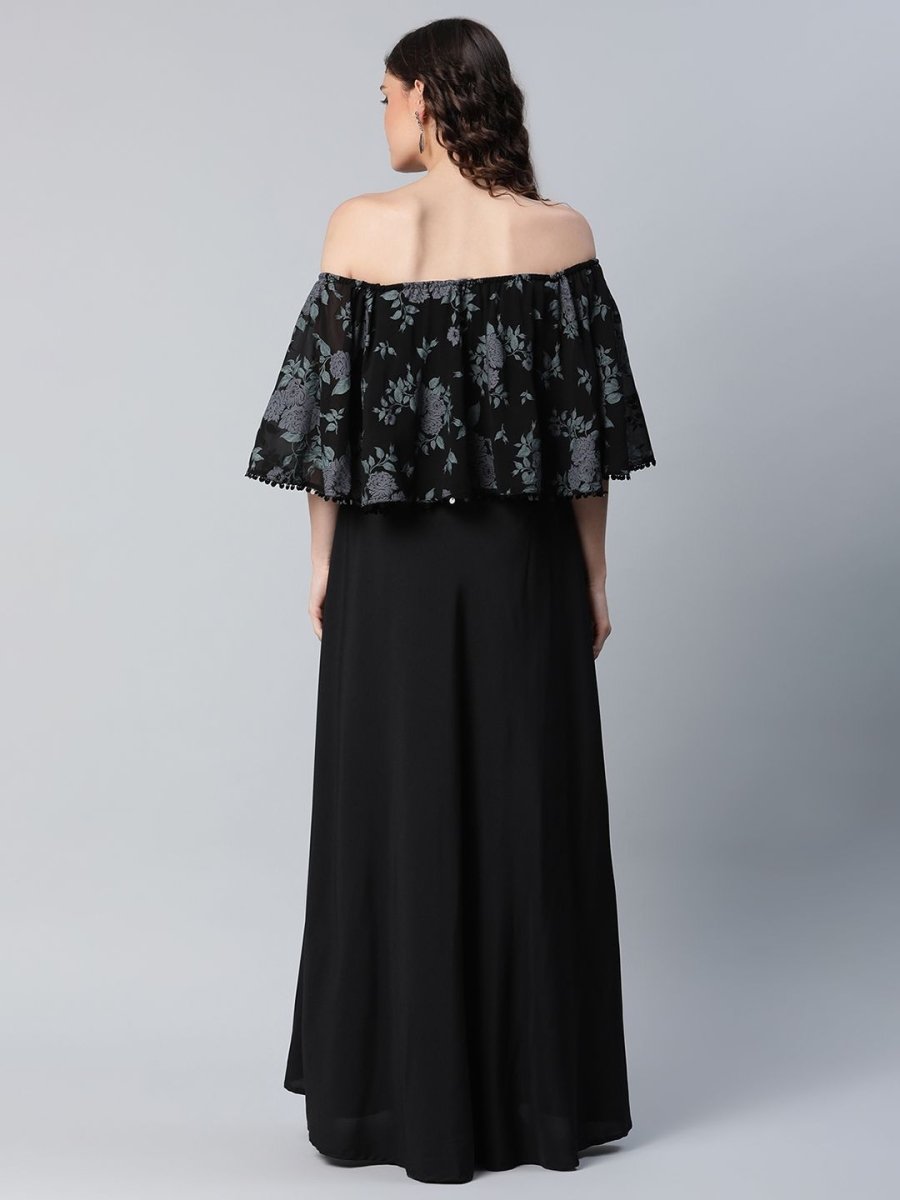 Ahalyaa Women Crepe Printed Black Dress | Swadesiicart