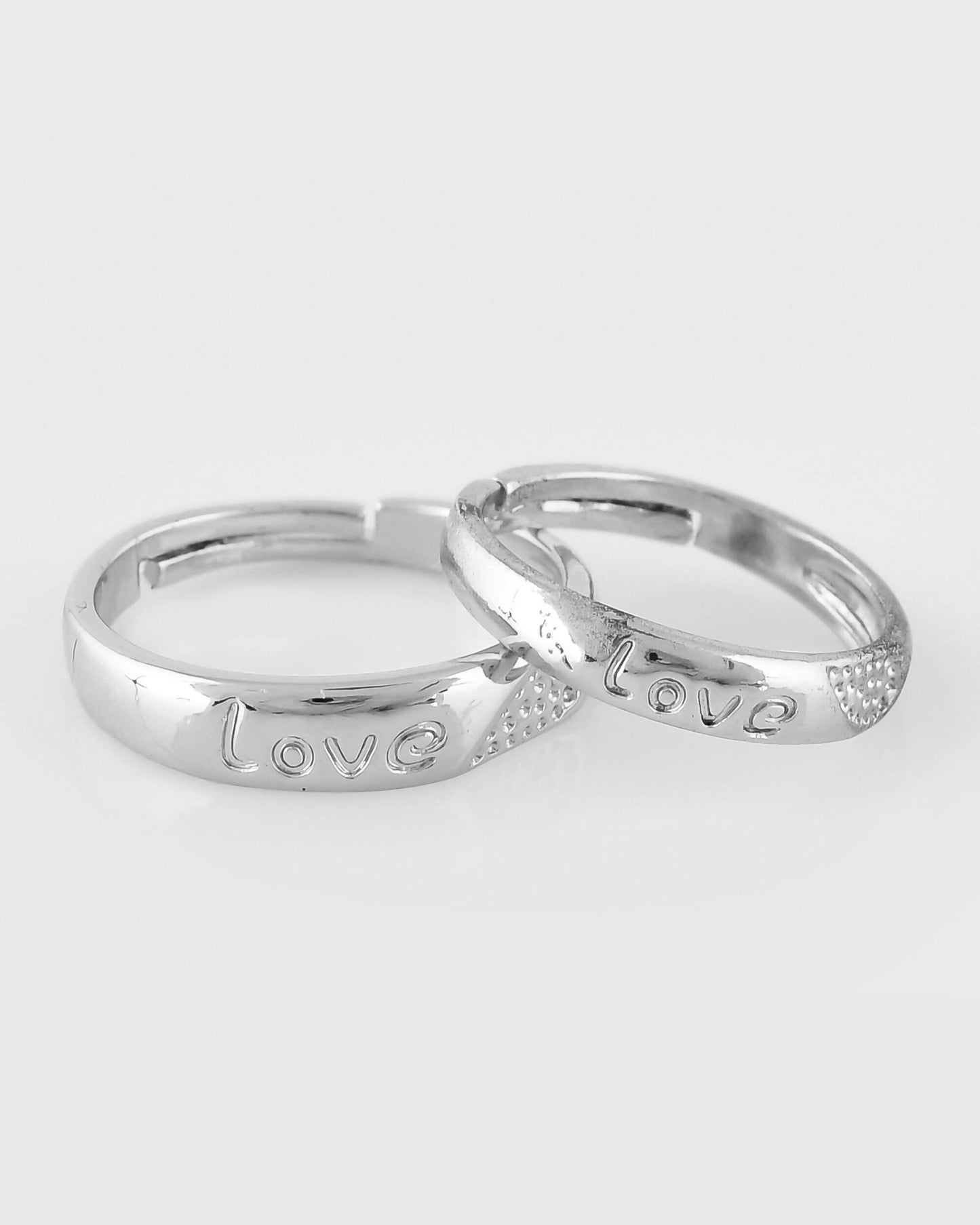 VOJ Stainless Steel Cubic Zirconia Silver Plated Adjustable Ring Set for Couple | Swadesiicart