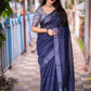 Blue Linen Sequence Saree with Unstitched Blouse - Hiral Fashion | Swadesiicart