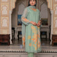 Vaasva Women Teal Green Tabby Slik Print & Embroidered Kurta, Pant & Dupatta set | Swadesiicart
