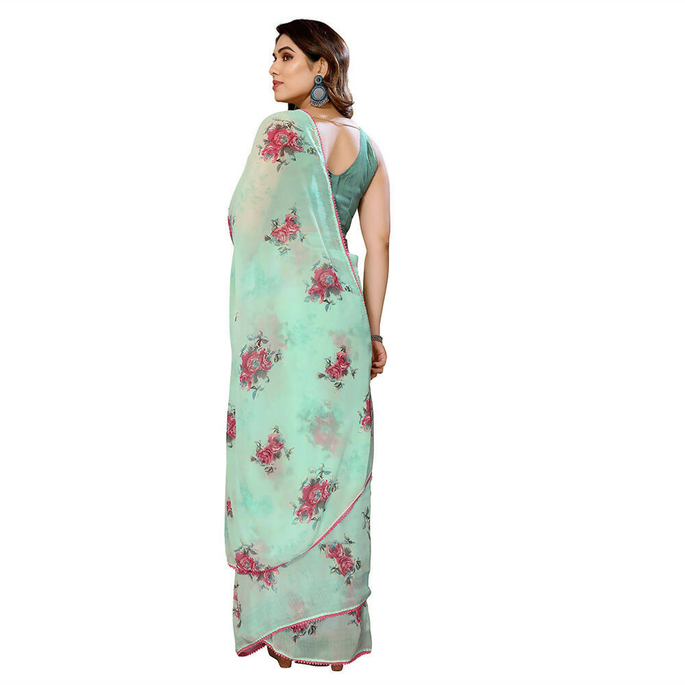 Women's Partywear Designer Firozi Georgette Fancy Saree - Satrangi | Swadesiicart