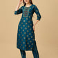 Jyoti Fashion Women's Navy Blue Viscose Rayon Embroidered Kurta Pant Set | Swadesiicart
