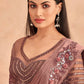 Dark Mauve Satin Embroidered Ready To Wear Saree With Unstitched Blouse Piece - Nandika | Swadesiicart
