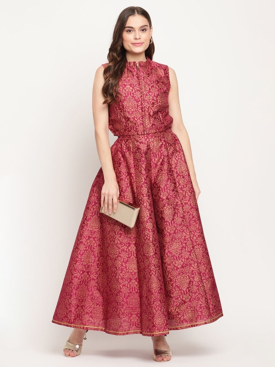 Ahalyaa Women Burgundy Floral Printed Regular Top with Palazzos | Swadesiicart