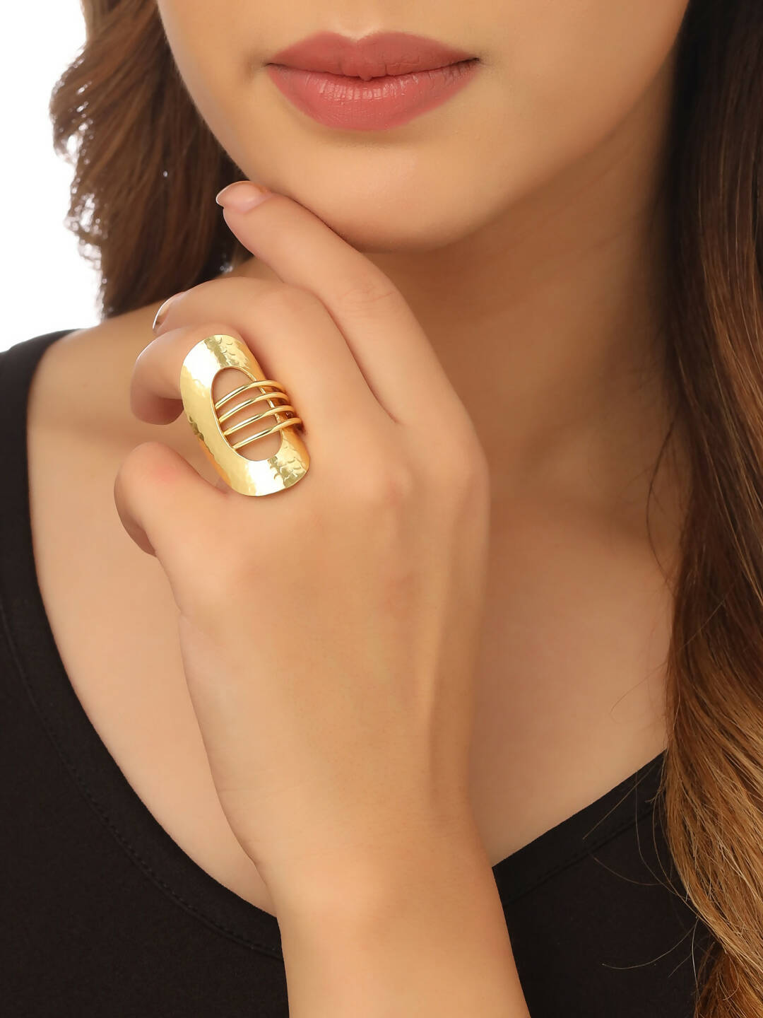 NVR Women's Western Gold-Polished Adjustable Finger Ring | Swadesiicart