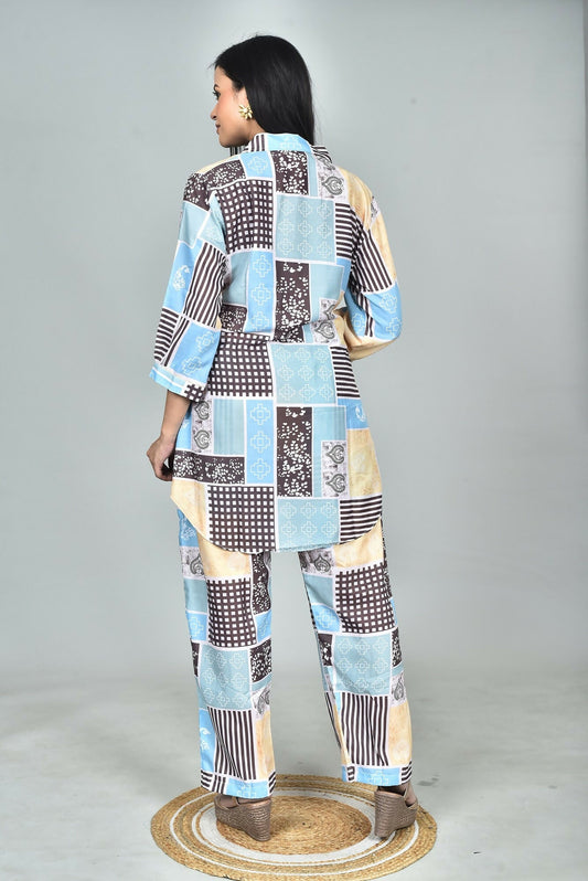 Morchari Digital Print Semi Muslin Co-Ord Set Top & Trouser-Multicolor - Swadesiicart