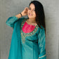 Anaita Sky-Blue Roman Shimmer Readymade Kurti Set with Handwork & Moti Work