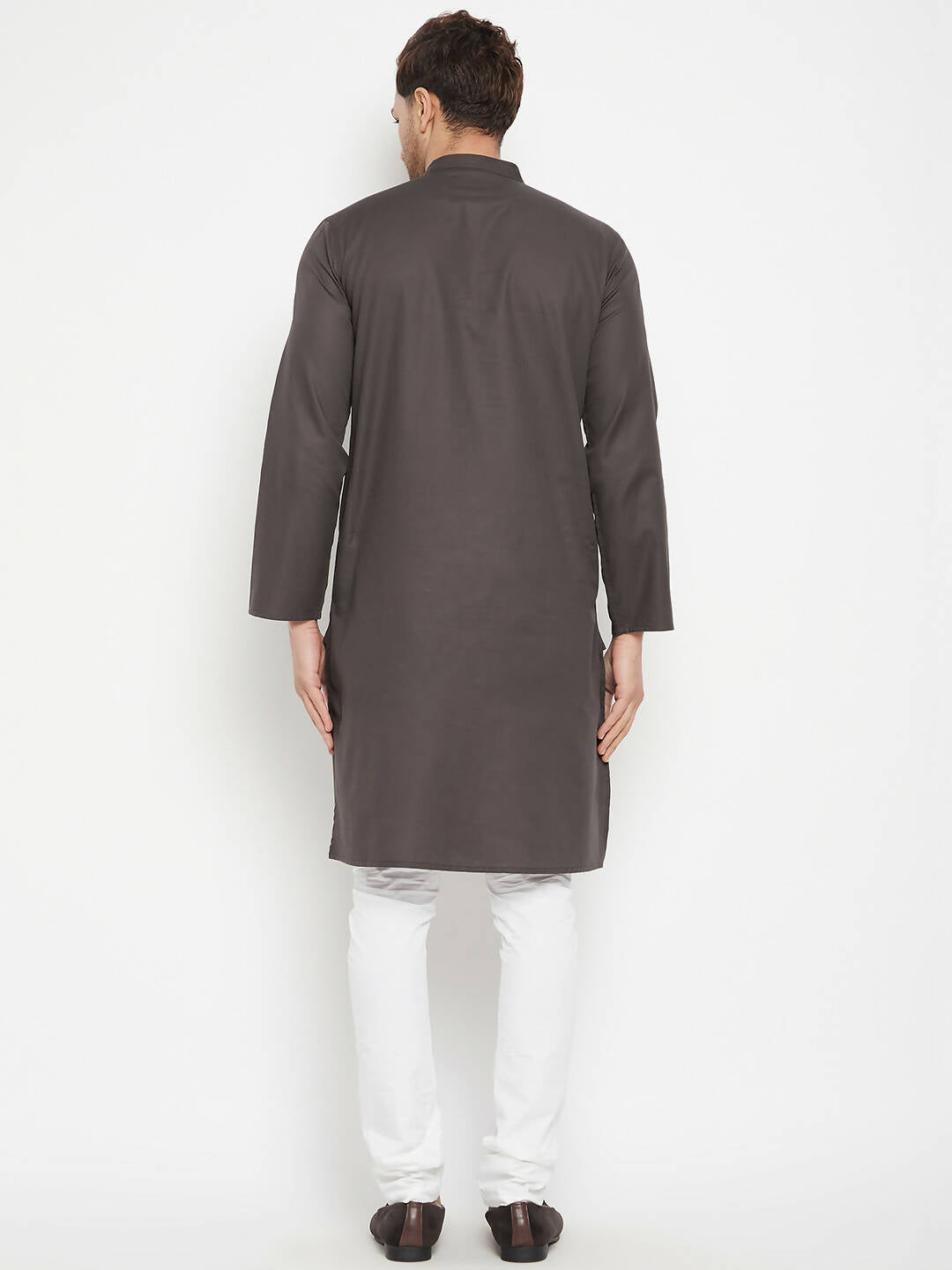 Even Apparels Brown Color Pure Cotton Long Men's Kurta With Band Collar | Swadesiicart