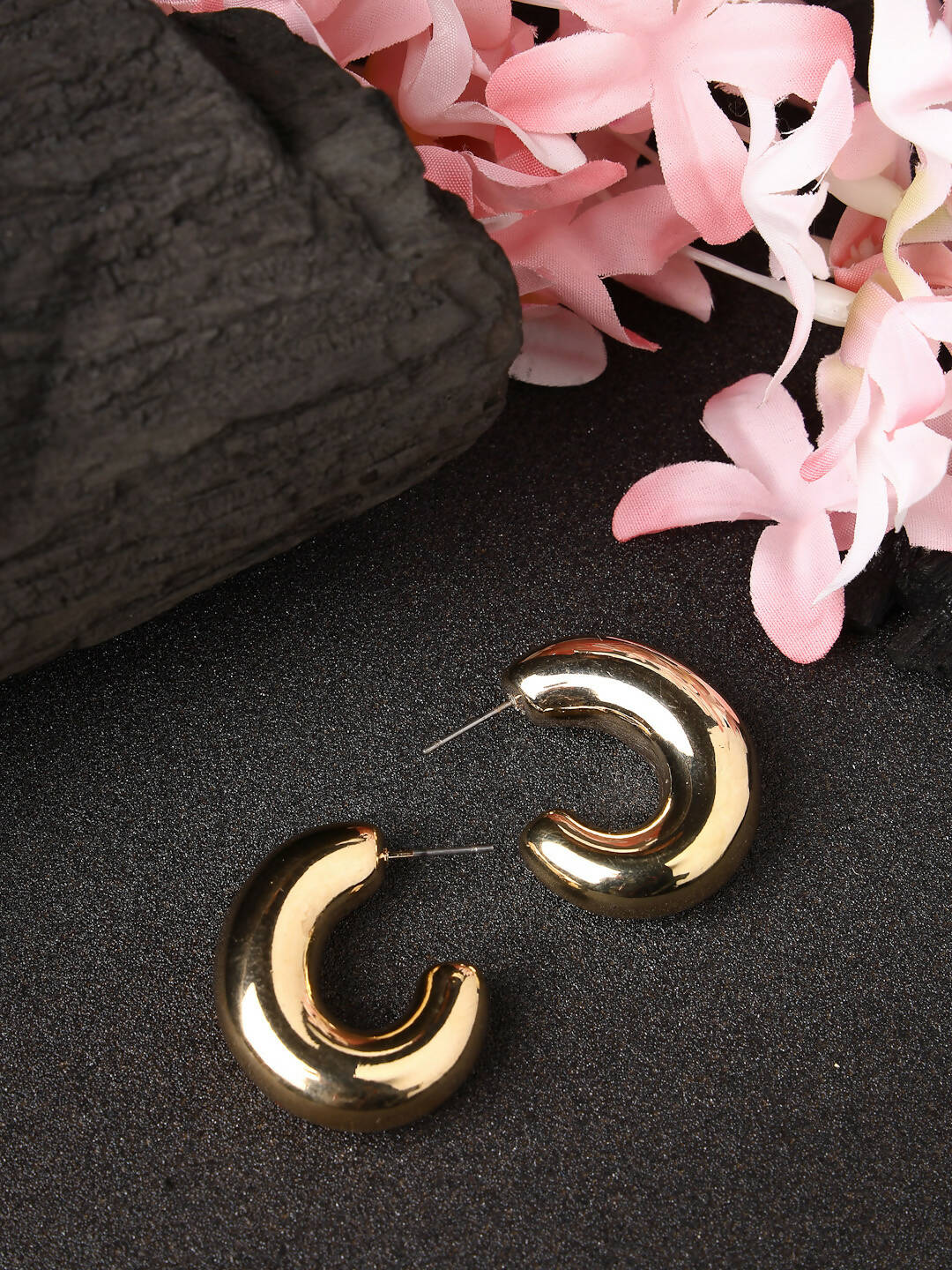 NVR Women Gold-Polished Circular-Shaped Half Hoop Earrings | Swadesiicart