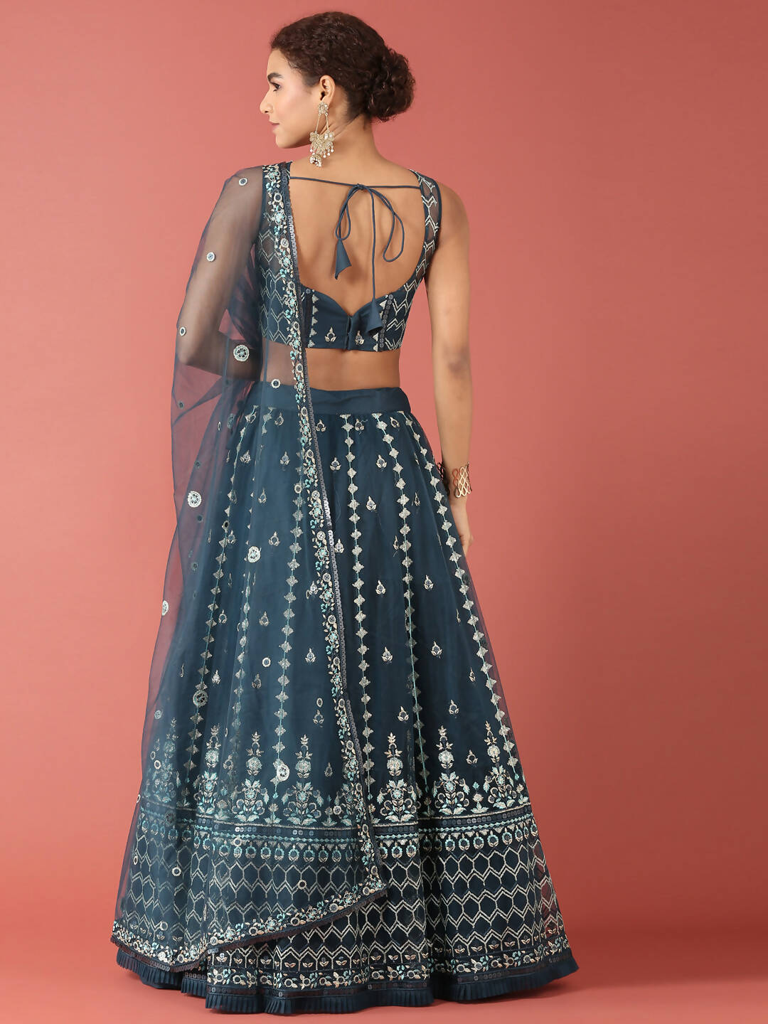 House of Panchhi Navy Blue Net Sequinse Work Lehenga & Blouse, Dupatta | Swadesiicart