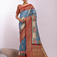 Vishnu Weaves Women's Firozi Tissue Silk Zari Woven Saree with Blouse - Swadesiicart