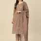 Brown Embroidered Chinon Straight Kurta With Trouser & Dupatta - Salimar