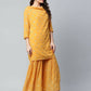 Ahalyaa Womens Mustard Georgette Gold Foil Printed Kurta Sharara Set With Dupatta | Swadesiicart