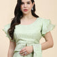 Light Green Silk Satin Sequence Work Ready to Wear Saree with stitched Blouse - Nirvana | Swadesiicart