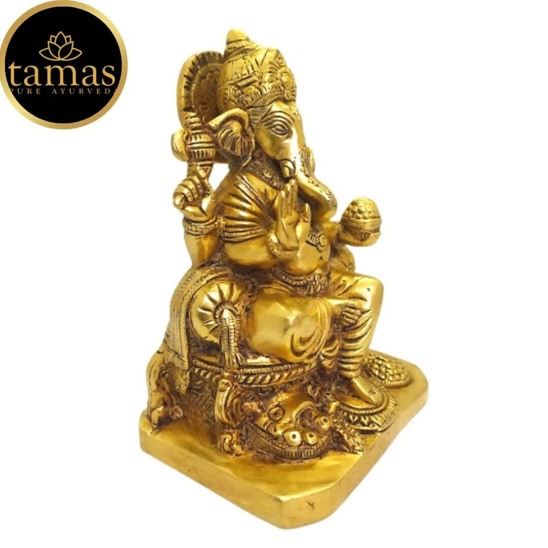 Tamas Brass Ganesh Lakshmi Statue | Golden Finish | Diwali Decor - Swadesiicart