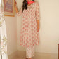 Janasya Women's White Chiffon Lurex Floral Printed Festive Straight Kurta Set | Swadesiicart