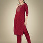 Jyoti Fashion Women's Maroon Cotton Magic Slub Embroidery & Sequence work Kurta with Trouser & Dupatta | Swadesiicart