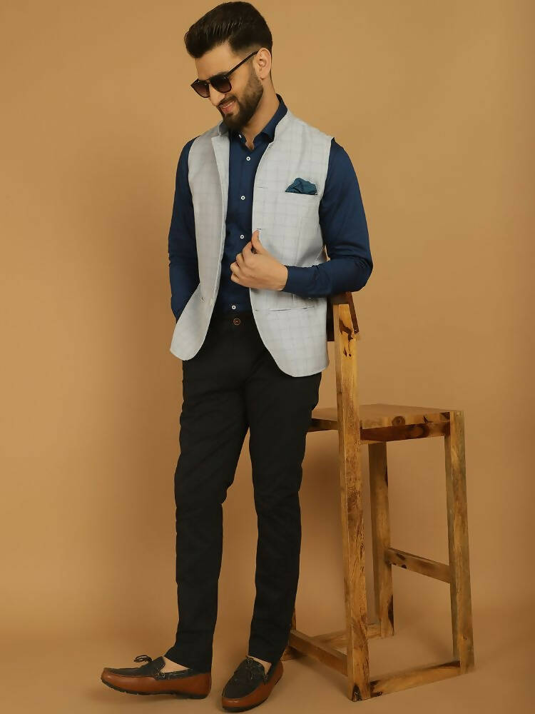 Even Apparels Nehru Jacket With Welt Pockets - Blue | Swadesiicart