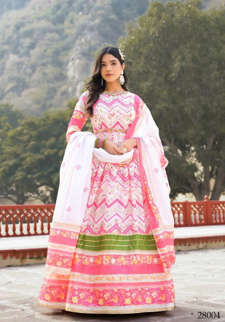 Wedding Designer Multi Soft Dola Silk Anarkali suit with Dupatta - Sanj - Swadesiicart