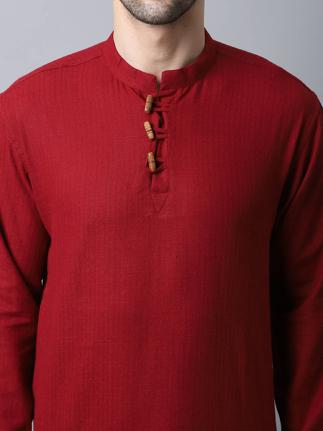 Even Apparels Maroon Pure Cotton Men's Kurta With Band Collar | Swadesiicart
