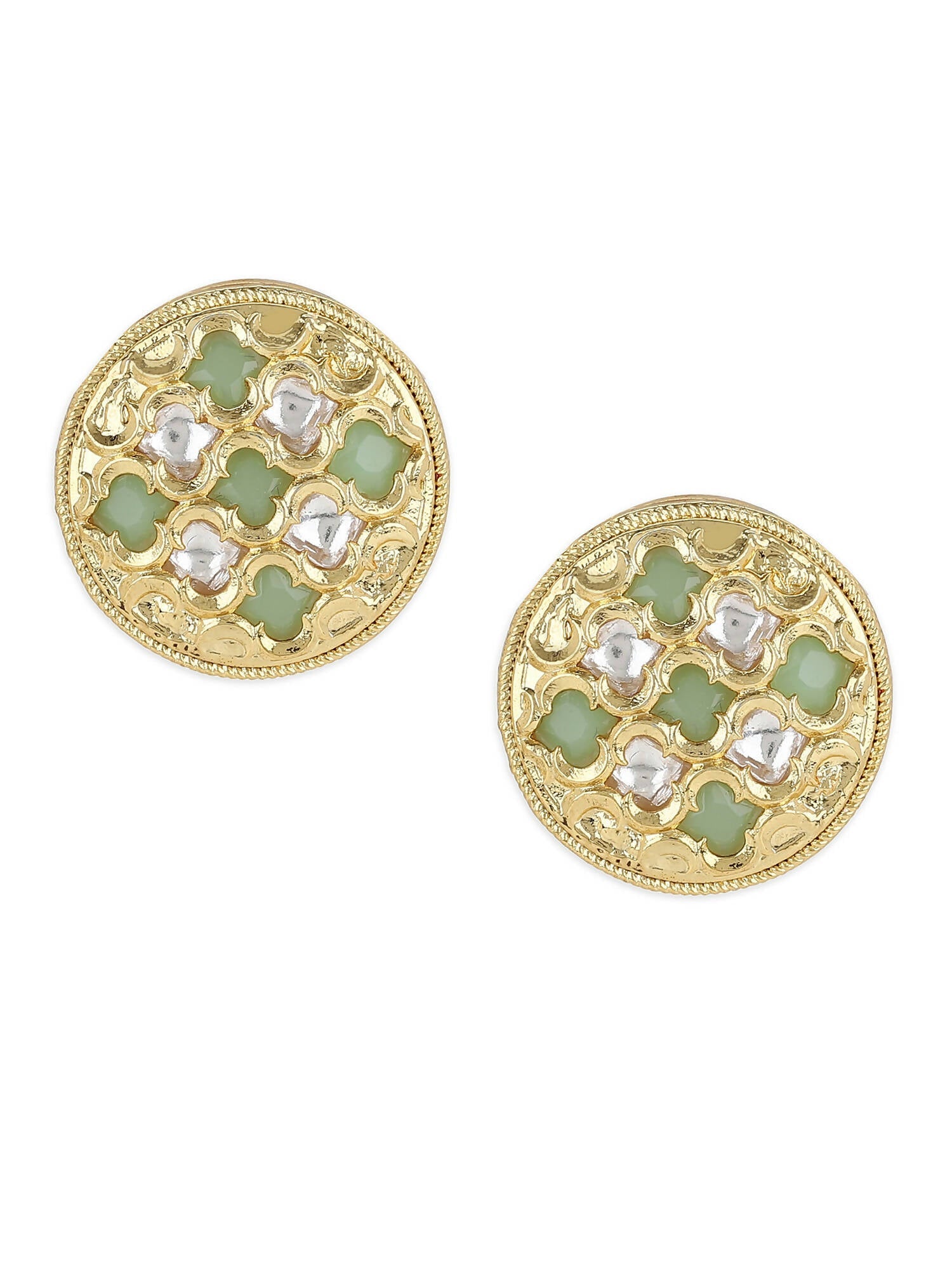 Gold-Toned Green Contemporary Gold-Polished Studs Earrings - Ruby Raang - Swadesiicart