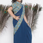 Little Bansi Floral Print Ready To Wear Saree And Floral Blouse - Blue | Swadesiicart