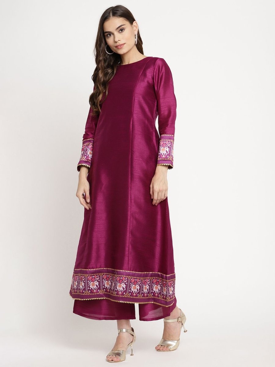 Ahalyaa Women's Purple Poly Silk Solid Kurta Palazzo Set With Dupatta | Swadesiicart
