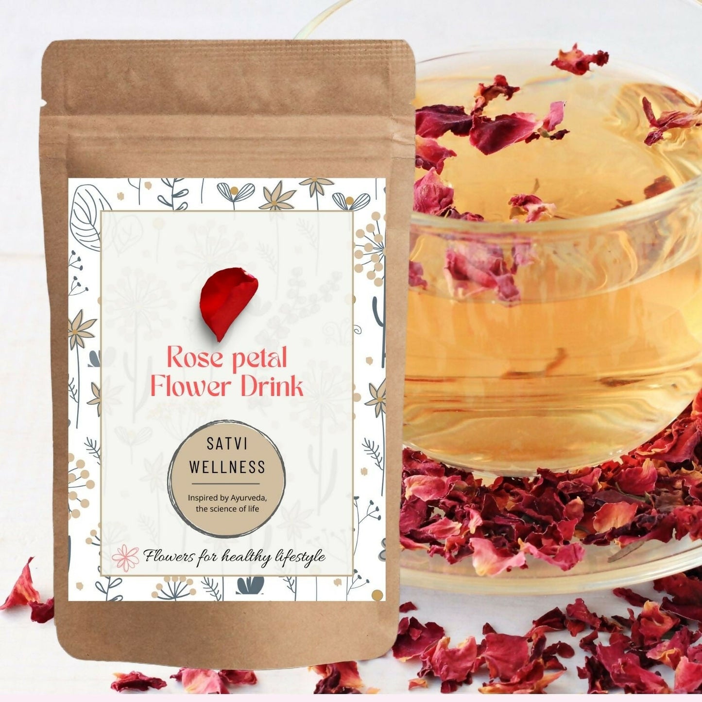 Satvi Wellness Rose petal flower Tea | Rose petal tea | Rose flower drink mix - Swadesiicart