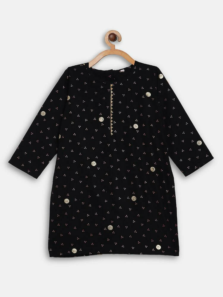 Ahalyaa Black Crepe Kids Kurta Pants With Dupatta For Girls | Swadesiicart