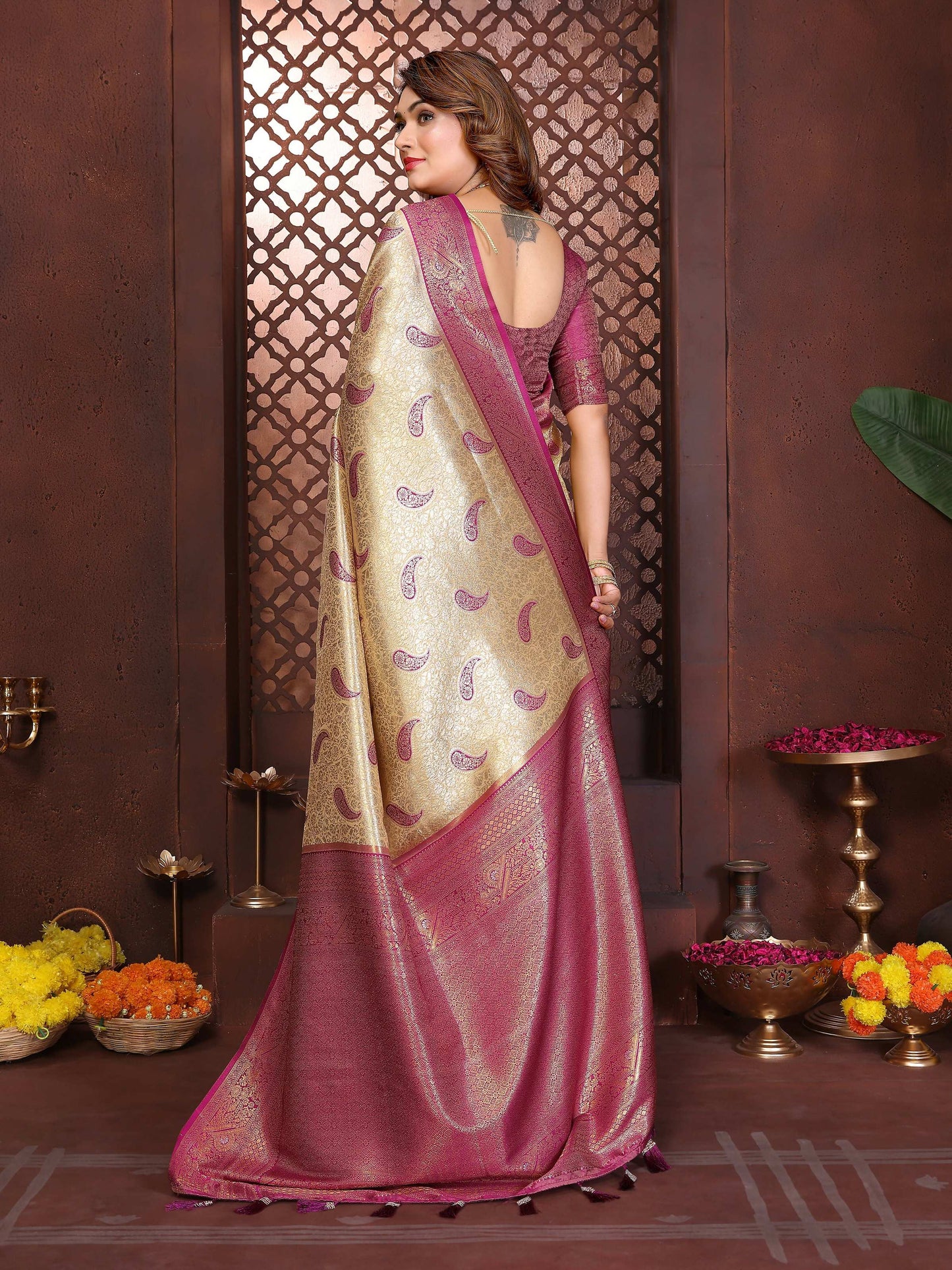Aastha Fashion Mustard Tissue Silk Weaving Saree