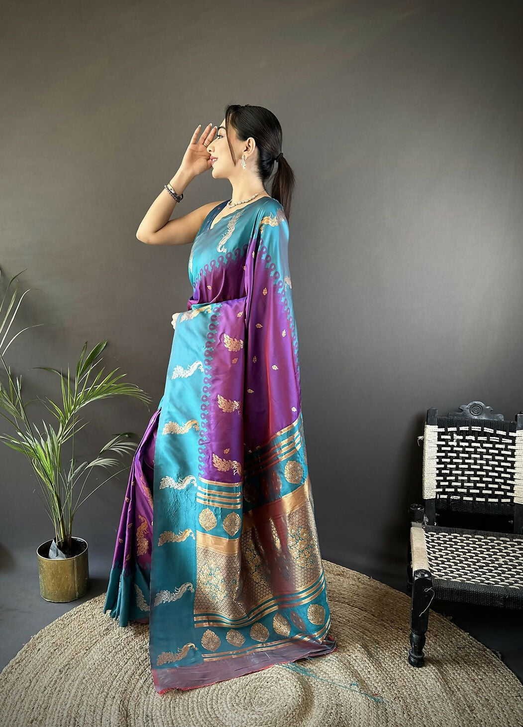 Joban Fashion Teal Peacock,Butti Banarasi Silk Sarees | Swadesiicart