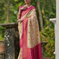 Vishnu Weaves Women's Cream Banarasi Silk Zari Woven Saree with Blouse - Swadesiicart