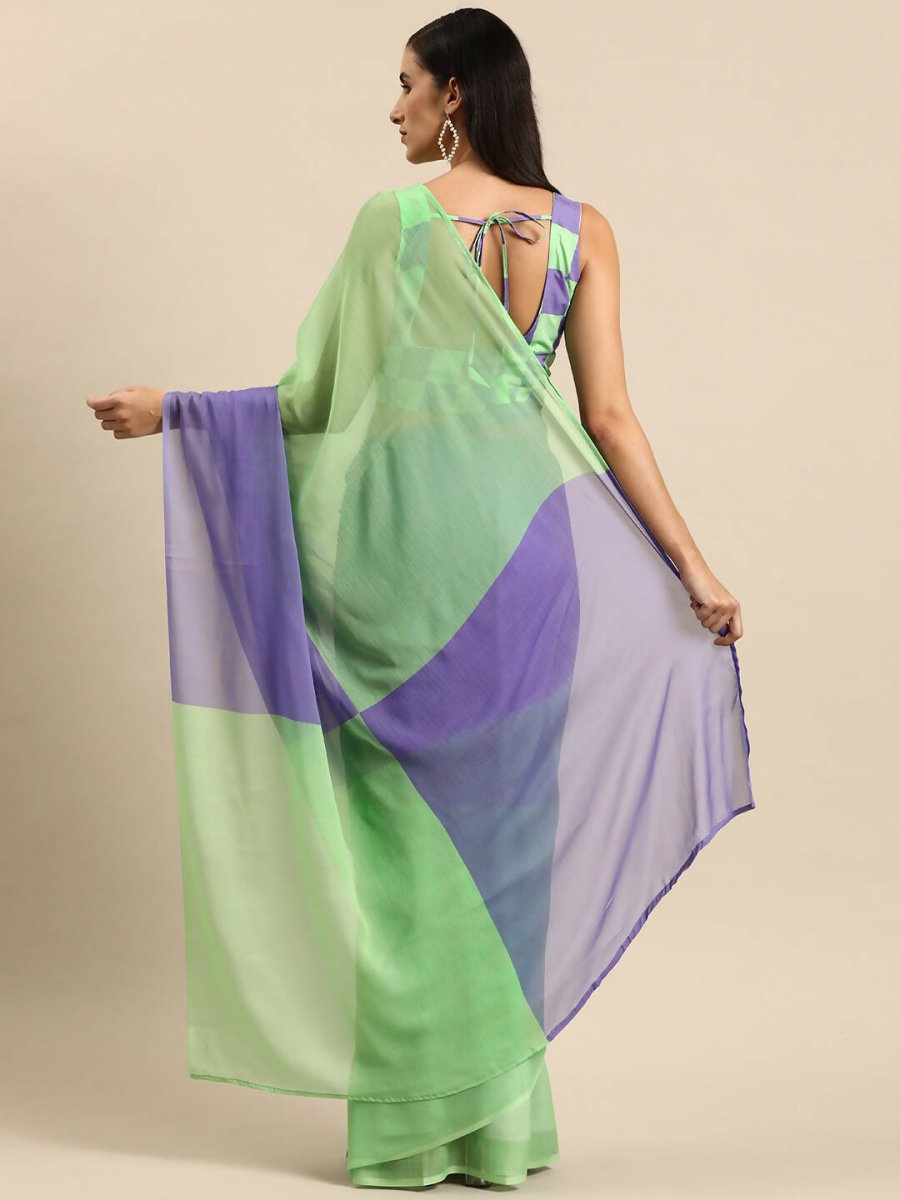 Ahalyaa Women's Traditional Semi Stitch Saree - Fluorescent Green | Swadesiicart