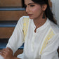 Zibaa Ivory & Yellow Muslin Short Chikankari Kurti - Swadesiicart