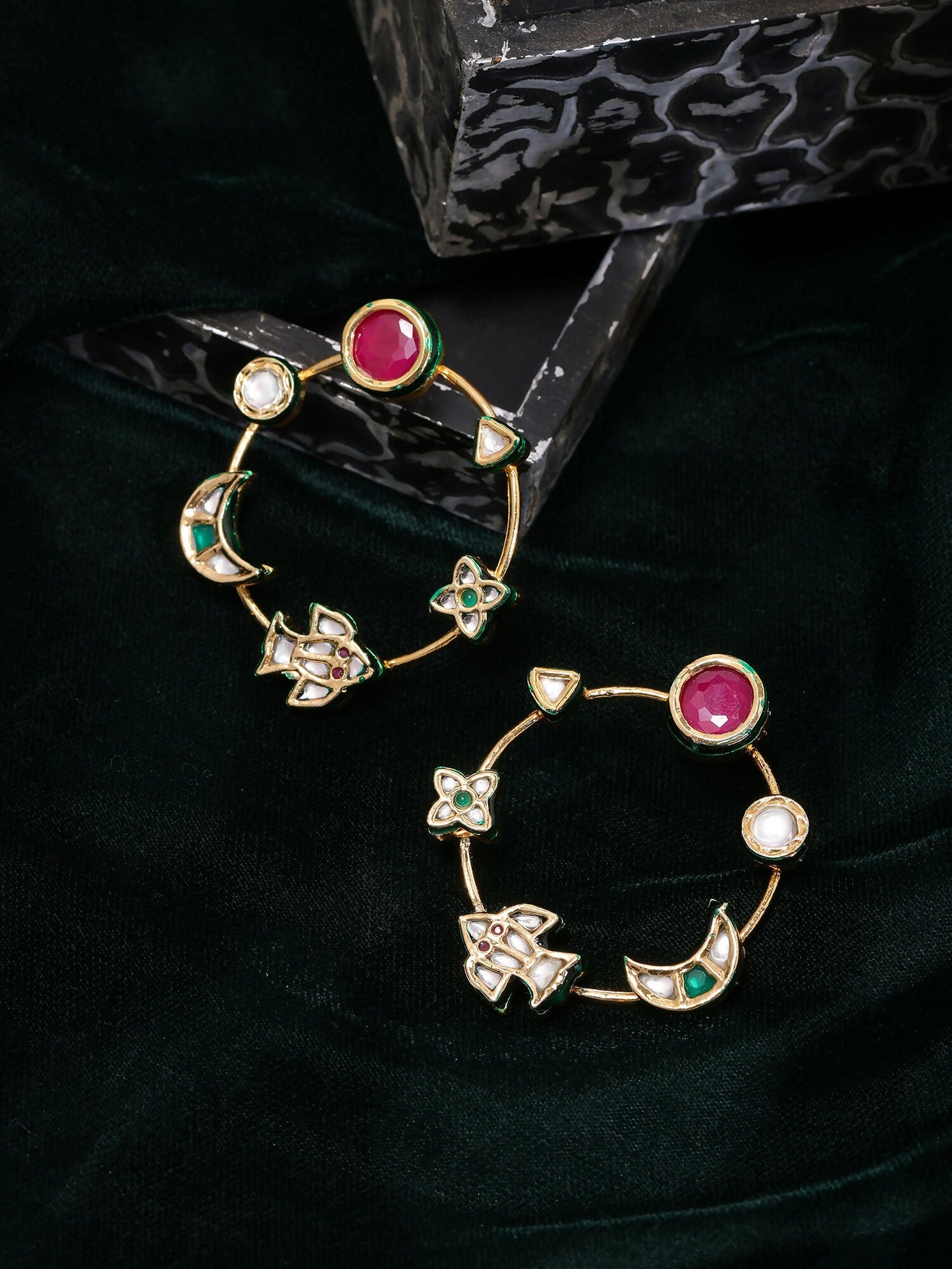 Ruby Raang Gold Polished Kundan Work Multi-Color Round Kundan Earrings | Swadesiicart