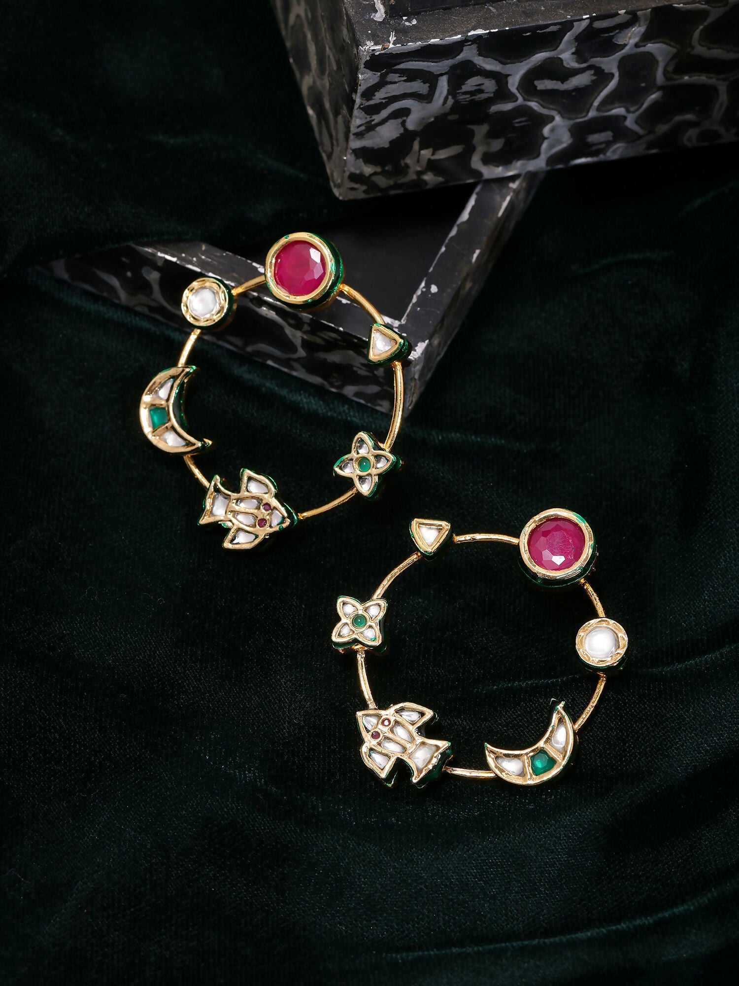 Ruby Raang Gold Polished Kundan Work Multi-Color Round Kundan Earrings | Swadesiicart